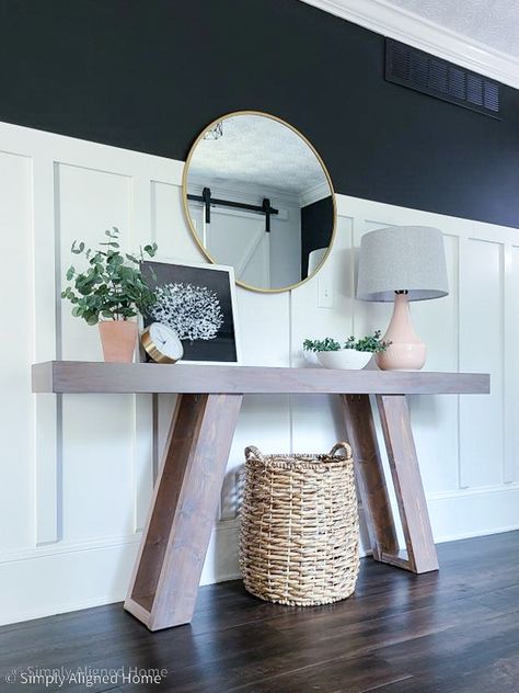 Tall Entry Table, Diy Boho Entry Table, Entryway No Table, Diy Foyer Table, Diy Entrance Table, Diy Entry Table Plans, Console Table Entryway Modern, Entry Table Diy, Tall Entryway Table