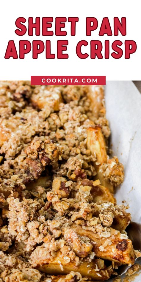 Sheet Pan Apple Crisp With Oats Baked Apples With Oats, Breakfast Apple Crisp, Apple Crisp Recipe With Oats, Apple Crisp With Oats, Apple Crisp No Oats, Walnut Topping, Scoop Of Ice Cream, Apple Crisp Recipes, Fall Dessert