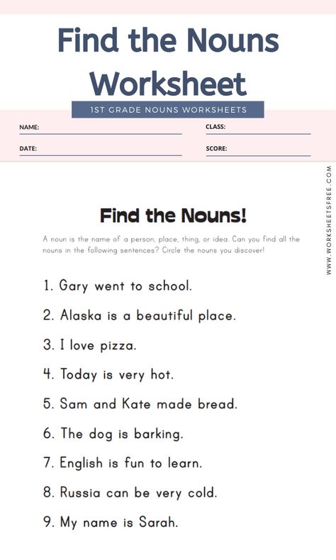 Find the Nouns Worksheet Nouns Worksheet Kindergarten, Nouns First Grade, Common Nouns Worksheet, Proper Nouns Worksheet, Nouns Activities, Grammar For Kids, Common Nouns, Nouns Worksheet, Proper Nouns