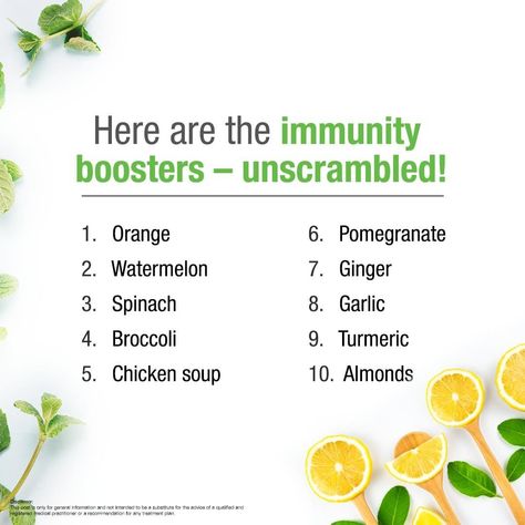 Herbalife India Official on Instagram: “Make sure you load up on these immunity boosting foods! How many did you guess correctly?  #Immunity #Unscramble #WordGame #ImmunityBooster…” Herbalife India, Healthy Food Quotes, Immune Boosting Foods, Herbalife Nutrition, Immunity Booster, 30 Day Challenge, Immune Boosting, Chicken Soup, Pomegranate