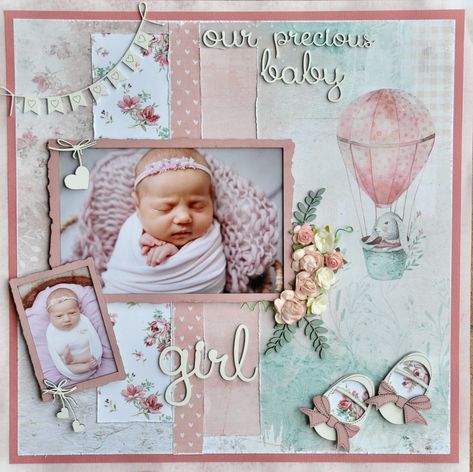 Baby Girl Layouts Scrapbooking Ideas, Baby Girl Scrapbook Ideas, Baby Girl Scrapbook Page Ideas, Newborn Scrapbook Ideas, Scrapbook Ideas Baby, Babybook Scrapbook, Baby Scrapbook Layouts, Scrapbook Layouts Baby Girl, Baby Scrapbook Ideas