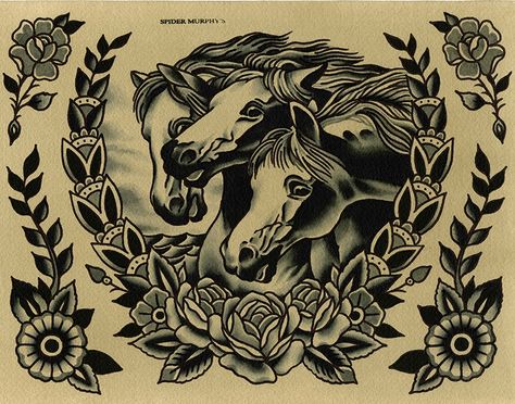 Horses Tattoo, Paul Dobleman, Ink Watercolor, School Tattoo, Flash Art, Watercolor On Paper, Old School Tattoo, Traditional Tattoo, Tattoo Design