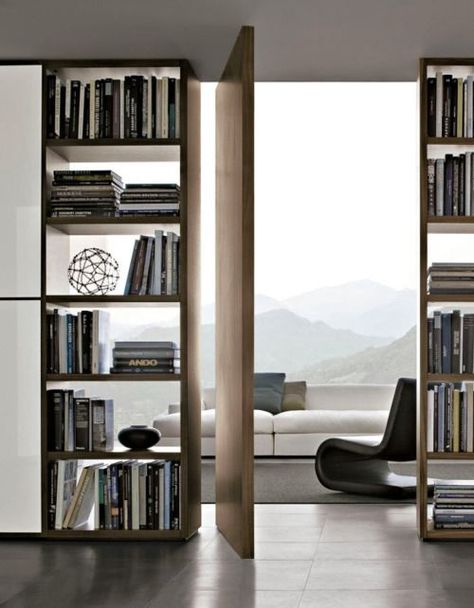 takeovertime Real Estat, Bookcase Wall, Pivot Doors, Design Del Prodotto, Style At Home, Home Library, Book Shelf, Reading Nook, My New Room