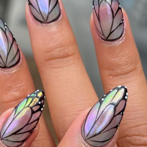 Fairy Tail Nails, Lotr Nails, Butterfly Wing Nails, Fantasy Nail Art, Goddess Nails, Purple Nail Art Designs, Fairy Look, Phantom Pain, Butterfly Nail Designs