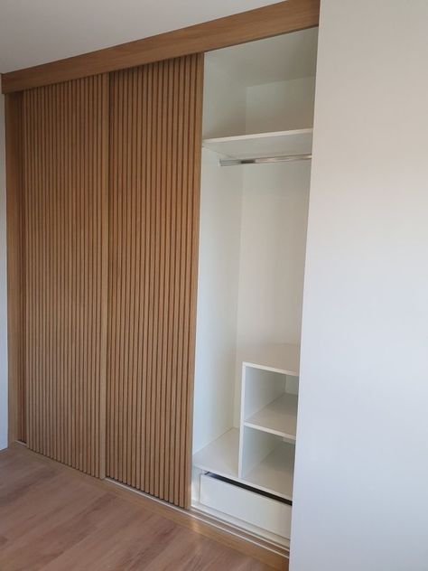 Paneled Closet Doors, Soundproof Wood Panels, Wood Sliding Closet Doors, Wood Closet Doors, Closet Door Makeover, Concrete Interiors, Wardrobe Door Designs, Sliding Wardrobe Doors, Sliding Closet Doors