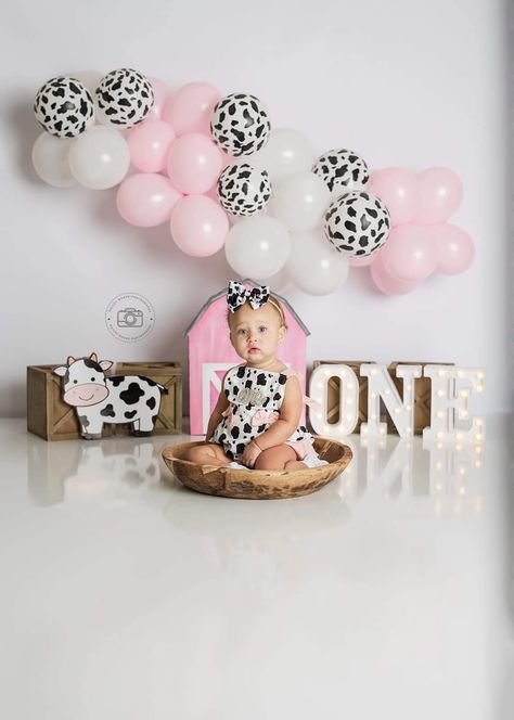 1st Birthday Cow Pictures, Cow Themed Birthday Pictures, 1 Year Cowgirl Pictures, Cow Theme First Birthday Pictures, Cow Theme Photoshoot, Cow Themed Photo Shoot, Cake Smash Cow Theme, Cow Theme 1st Birthday Photoshoot, Moo Moo I’m Two Birthday Decorations