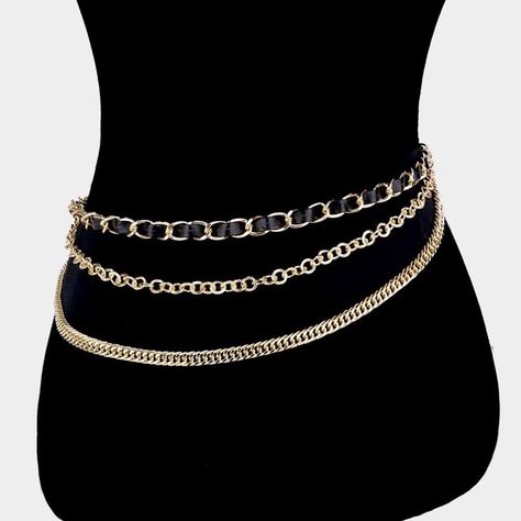 Chunky Black & Gold Layered Chain Adjustable Belt Chain Corset, Chanel Chain Belt, Bling Belts, Statement Belt, Buckle Bag, Boho Belts, Layered Chain, Buckle Bags, Wide Leather Belt