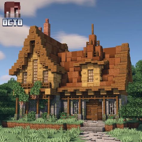 Minecraft Oak Village Ideas, Minecraft House With Stable, Minecraft Village Town Hall, Librarian Villager House Minecraft, Minecraft Mine Enterence, Small House Medival Minecraft, Minecraft Medieval Town House, Midevil Minecraft Build House, Minecraft Tavern Build