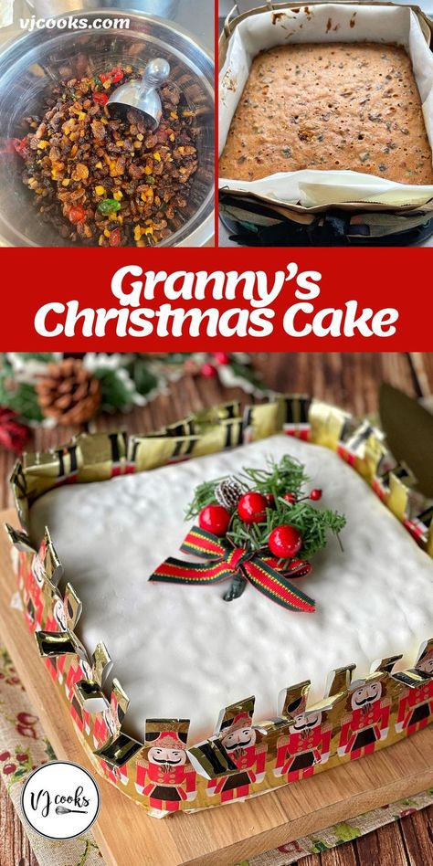 For a true Christmas classic, enjoy this traditional cake made with orange juice, rum-soaked fruit, and warm spices. Finished with brandy buttercream or marzipan, it’s a slice of holiday heaven! Traditional Fruit Cake, Christmas Fruitcake, Vj Cooks, Traditional Christmas Cake, Granny Christmas, Spiced Cake, Fruit Cake Christmas, Cake Base, Glace Cherries