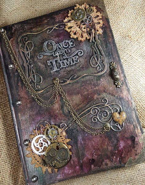 Tutorial of the Month: Steampunk Book Cover - ButterBeeScraps Steampunk Book Cover, Steam Punk Diy, Steampunk Book, Diy Buch, Steampunk Mixed Media, غلاف الكتاب, Steampunk Crafts, Book Cover Diy, Altered Book Art