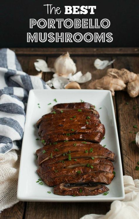 Marinated and then baked, these portobello mushrooms are simply the best, whether as a side accompanying another entrée or as a vegetarian main dish.  - Feasting Not Fasting Portabella Mushrooms Recipes, Vegetarian Main Dish, Portobello Mushroom Recipes, Vegetarian Main Dishes, Portobello Mushroom, Läcker Mat, Simply The Best, Healthy Eating Tips, Veggie Dishes