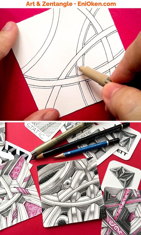 Shading Coffering Video Class by Eni Oken Zentangle Art Step By Step, Zentangle Shading, Tangle Patterns Step By Step, Beautiful Pencil Drawings, Doodle Art Letters, Doodle Art Flowers, Zen Doodle Patterns, Doodle Art Journals, Pen Art Drawings