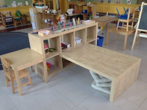 Ikea Classroom, Preschool Tables, Ikea Bench, Kids Craft Tables, Home Daycare Ideas, Craft Tables With Storage, Preschool Furniture, Craft Table Diy, Childrens Table