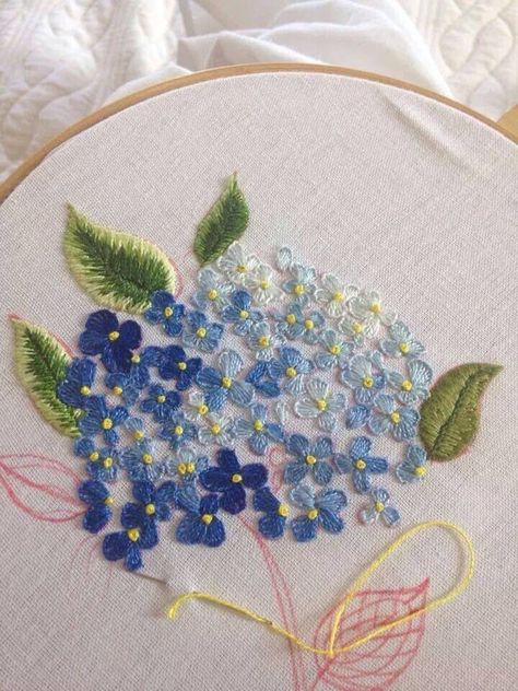 Hydrangea Embroidery Tutorial, Embroidery Hydrangea Flower, Embroidered Hydrangea Flower, Hortensia Embroidery, Hydrangea Embroidery Pattern, Hydrangeas Embroidery, Embroidery Hydrangea, Hydrangea Embroidery, Floral Embroidery Patterns