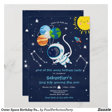 Space 2nd Birthday Party, Space 1st Birthday Party, Space 1st Birthday, Outer Space Birthday Party, Space Birthday Invitation, Astronaut Party, First Trip Around The Sun, Astronaut Birthday, Outer Space Party