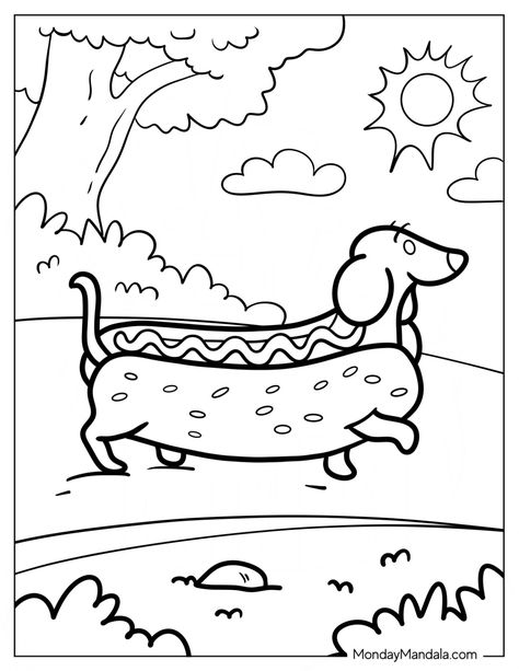 20 Dachshund Coloring Pages (Free PDF Printables) Weiner Dog Coloring Pages, Dog Coloring Sheet, Dachshund Coloring Pages, Puppy Coloring Pages Free Printable, Coco Coloring Pages, Dachshund Colors, Coco Wyo, Forest Coloring Pages, Bridesmaids Hairstyles