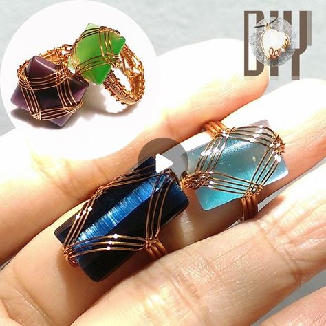 Cabochon Tutorial, Wire Wrapped Stones, Wire Rings Tutorial, Wrapped Stones, Instagram Ring, Copper Wire Art, Wire Jewelry Rings, Ring Square, Copper Wire Jewelry