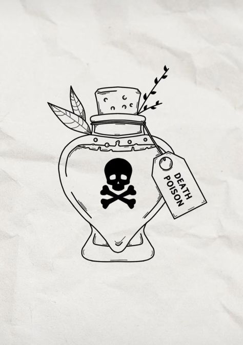 Poison Bottle Tattoo Simple, Crystal Potion Bottle Tattoo, Poison Vial Tattoo, Spell Jar Tattoo, Poison Bottle Tattoo Design, Vial Tattoo, Poison Drawing, Love Potion Tattoo, Poison Bottle Tattoo