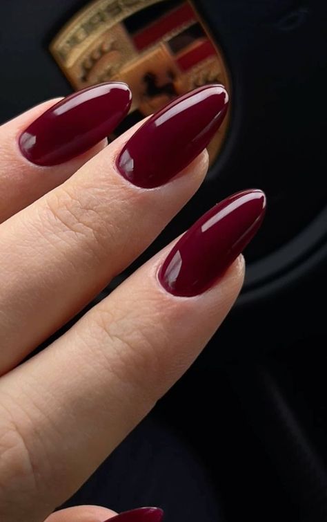 Shades Of Red Nails Ideas, Plain Dark Red Nails, Merlot Red Nails, Cherry Red Porsche, Dark Blood Red Nails, Dark Red Porsche, Nail Dark Red, Deep Nail Colors, Fall Dark Nails