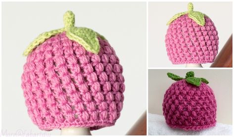 Crochet Baby Raspberry Hat Free Crochet Pattern Crochet Baby Hats Free Pattern, Unicorn Applique, Fabric Art Diy, Caravan Vintage, Hat Free Crochet Pattern, Hat Fabric, Crochet Baby Cocoon, Crochet Baby Hat Patterns, Crochet Baby Beanie