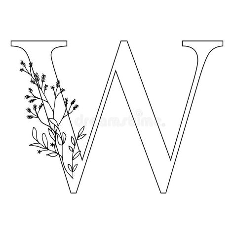 Floral letter W. Romantic lettering design with flowers. vector illustration W Embroidery Letter, Romantic Lettering, Flowers Vector, Embroidery Template, Embroidery Letters, Letter W, Letter K, Floral Letters, Botanical Drawings