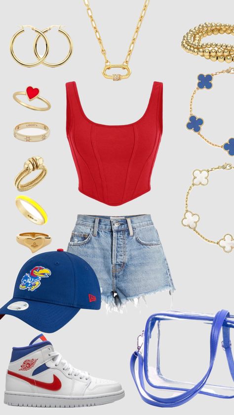 Game day fit series: University of Kansas pt. 1 Kansas University, College Gameday Outfits, Rush Outfits, College Game Days, College Fits, University Of Kansas, Sorority Recruitment, Gameday Outfit, Teenager Outfits