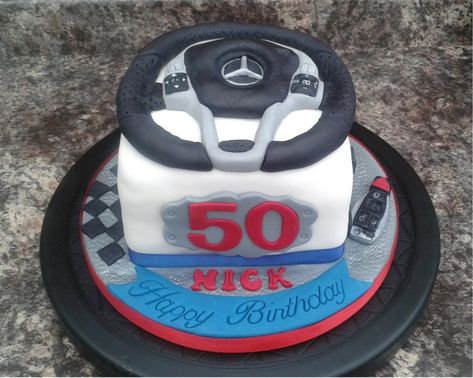 Steering Wheel cake - Mercedes A-class by Karen's Kakery Steering Wheel Cake Design, Steering Wheel Cake, Happy Birthday Nick, Cake Car, Wheel Cake, Mercedes A Class, Lemon Drizzle, Car Cake, Bday Cake