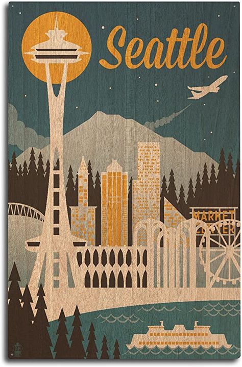 Pnw Airbnb, Seattle Painting, Seattle Logo, Usa Images, Hang Wall Decor, Seattle Poster, Seattle Photography, Wa State, Studio Office