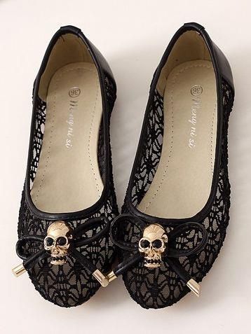 Unique Black Skull with Bow knot Lace Flat Shoe Skull Decorations, Lace Skull, Skull Shoes, Dr Shoes, Lace Flats, Lace Shoes, Skull Clothing, Skull Fashion, Black Skulls