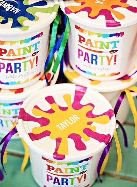 Birthday Cake Paint, Birthday Activities Ideas, Rainbow Art Painting, Paint Party Favors, Paint Brush And Palette, Palette Cake, Art Paint Party, Party Painting, Painting Birthday Party