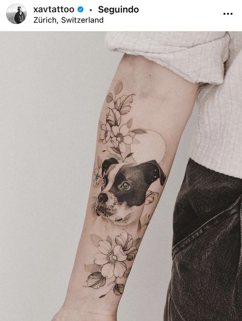 Tattoo Perro, Tattoo Writing Fonts, Dog Portrait Tattoo, Puppy Tattoo, Tattoos For Dog Lovers, Tattoo Minimal, Tattoos For Women Half Sleeve, Flower Tattoo Arm, Vine Tattoos