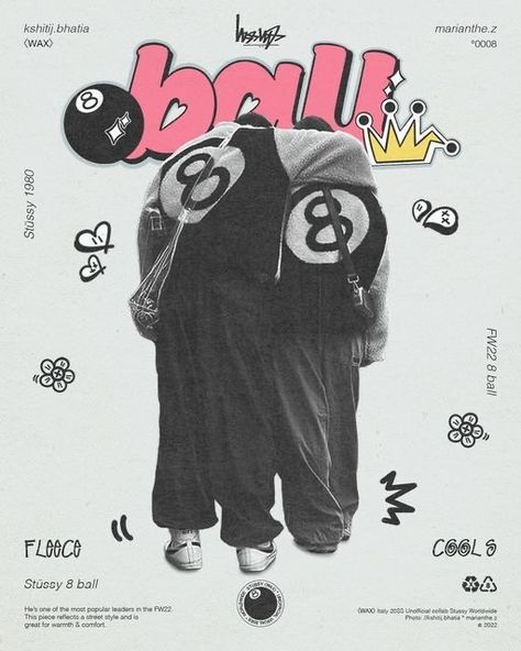 Graffiti Style Graphic Design, Clothing Brand Poster Graphic Design, Street Style Poster Design, 8 Ball Stussy, Hiphop Artwork, Hiphop Aesthetic, Photoshop Poster Design, Concert Poster Design, Japanese Poster Design