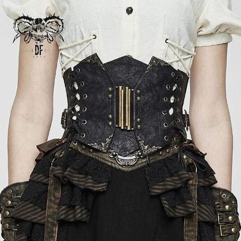 Women's Tops Leather Bustier Corset, Steampunk Fabric, Steampunk Mode, Moda Steampunk, Punk Tops, Corset Steampunk, Mode Steampunk, Corsets Vintage, Punk Design