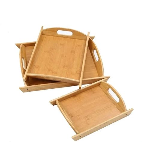 3pc Bamboo Serving Trays $190 Breakfast Sushi, Dessert Containers, Coffee Serving, Bamboo Tray, Fruit Bread, Bed Tray, Bamboo Material, Breakfast Tray, Food Serving Trays