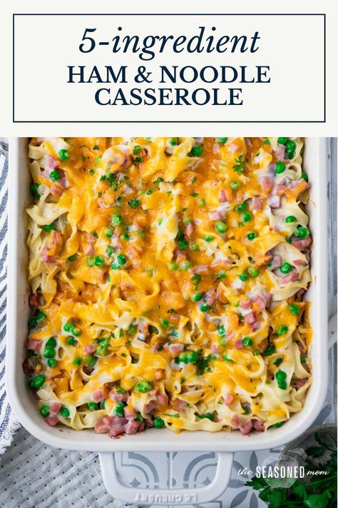 This ham and noodle casserole is an easy one-dish meal that takes advantage of your delicious leftovers! While the base of the recipe only requires 5 simple ingredients, there are plenty of optional additions to make it your own -- from extra veggies like peas or broccoli, to a crunchy Ritz cracker topping. Use what you have in your kitchen! Ham And Pea Casserole, Ham And Noodles Casserole, Vegetable Noodle Casserole, Broccoli Casserole With Ritz Crackers, Ham And Noodles, Ham Noodle Casserole, Leftover Ham Recipes Casseroles, Egg Noodle Dishes, Ritz Cracker Topping