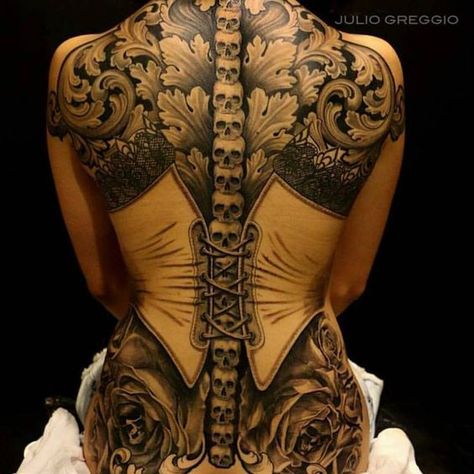 Corset Tattoo, Tato 3d, 42 Tattoo, Cool Back Tattoos, Cross Tattoos For Women, Back Piece Tattoo, Wicked Tattoos, Full Back Tattoos, Back Tattoos For Guys