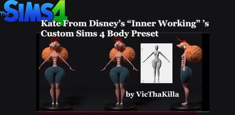 Disney's Kate from "Inner Working" custom Sims 4 body preset. Sims 4 Body Preset, Custom Sims, Tumblr Sims 4, Sims 4 Clothing, The Sims4, Sims 4 Mods, Sims Cc, Animated Movies, Upper Body