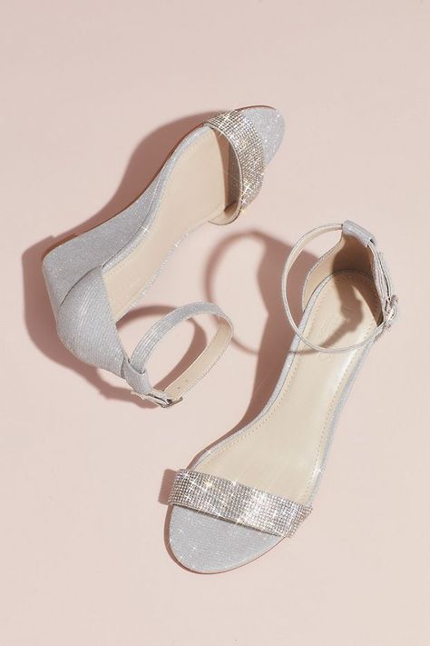 Stylish Sandals For Women, Davids Bridal Shoes, Wedding Wedges, Silver Wedding Shoes, Wedge Wedding Shoes, Prom Heels, Toe Post Sandals, Silver Flats, Wedding Sandals