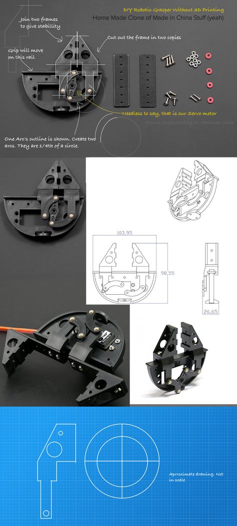 DIY Robotic Grasper for Servo Motor & Arduino Robot Hand, Robotics Engineering, Technology Diy, Diy Tech, Tech Diy, 3d Cnc, Industrial Design Sketch, Die Casting, Servo Motor