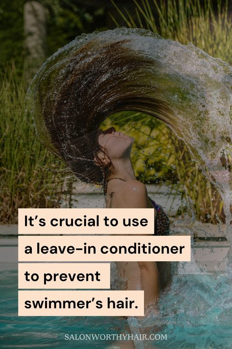 Unlike traditional hair conditioners that are rinsed out, a leave-in conditioner remains in the hair, providing continuous protection against the harsh effects of chlorine and salts. It forms a protective barrier, sealing moisture and ensuring the hair remains soft, vibrant, and tangle-free. #LeaveInConditioner #ChlorineProtection #HairCareTips #PoolSeason #HealthyLocks Swimmers Hair Care, Swim Hair Care, Swimmers Hair, Hair Dryness, Good Shampoo And Conditioner, Swimming Hairstyles, Hair Concerns, Pool Chemicals, Pool Hairstyles