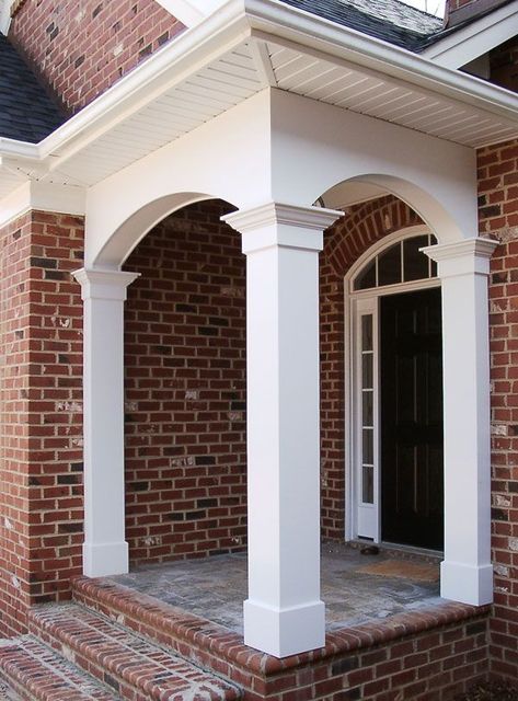 Column Design Exterior, Front Porch Column Ideas, Porch Column Ideas, Folding Door Design, House Pillar Design, Modern Garage Door, Garage Door Designs, House Pillars, House Columns