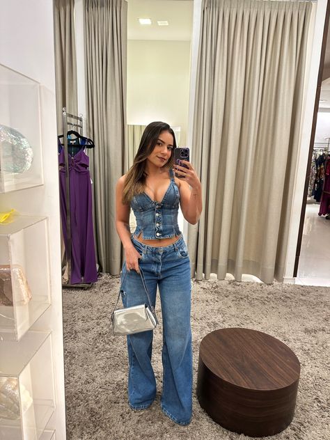 Look todo jeans, inspiração pro São João com corset jeans Look Todo Jeans, All Jeans, Clothes