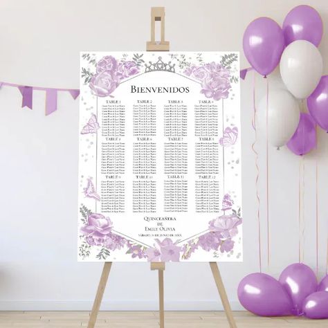 Make your quinceañera even more magical with this stunning seating chart sign design featuring beautiful butterflies. Easy to personalize and a sure way to keep your guests engaged and excited! Quinceanera Lavender, Unique Seating Chart, Seating Chart Sign, Unique Seating, Quinceañera Ideas, Welcome Table, Sweet 16 Parties, Birthday Board, Seating Chart