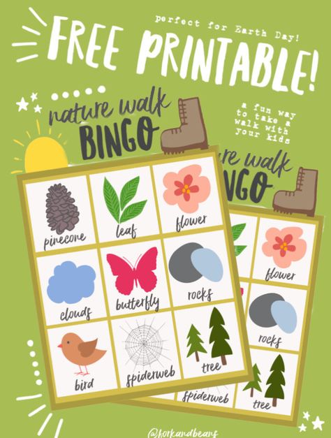 Fork and Beans - Making food fun for the family Nature Walk Bingo, Sadie Ideas, Nature Bingo, Bingo Free Printable, Summertime Activities, Walking Challenge, Bingo Sheets, Outdoors Tattoo, Bingo Printable