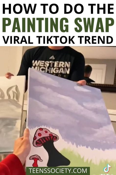 how to do the painting swap viral tiktok trend Paint Swap Challenge, Swap Painting Ideas, Painting Swap Challenge, Canvas Swap Challenge, Painting Date Night, Friend Hangout, Drinking Ideas, Teen Tips, Teen Relationships