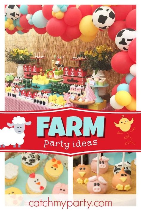 Farm Animal Themed Birthday Party, Farm Party Ideas, Farmyard Party, Animal Themed Birthday Party, Barnyard Birthday Party, Farm Theme Birthday, Farm Animal Party, Farm Animals Birthday Party, Farm Themed Birthday Party