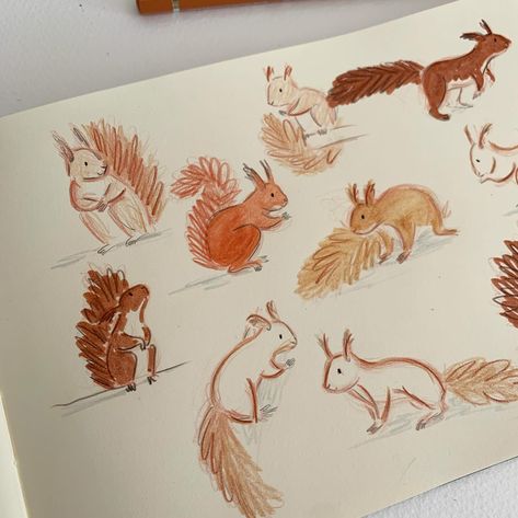 Scribbly red squirrels 🍂 . #redsquirrel #squirrel #squirrellove #sketchbook #sketching #wildlifeart #pencilsketch #sararhys Red Squirrel Drawing, Red Squirrel Illustration, Squirrel Cute Illustration, Squirrel Line Drawing, Red Pencil Drawings, Cute Chipmunk Drawing, How To Draw Squirrels, Chipmunk Sketch, Squirrel Drawing Easy