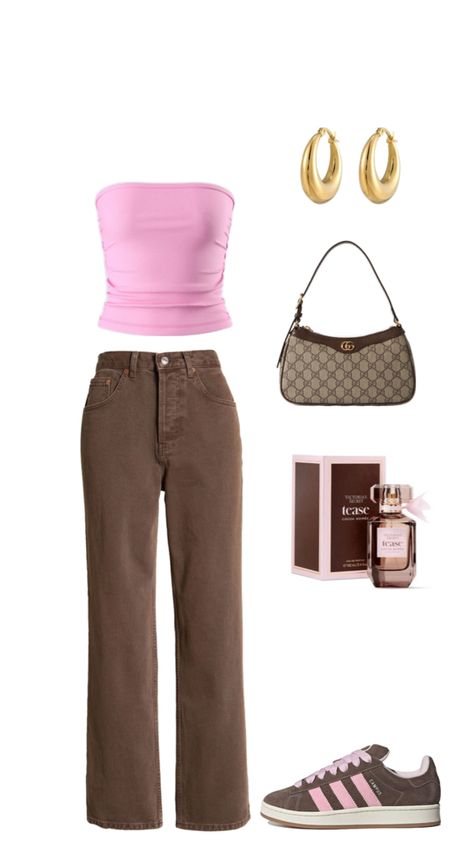 Cute pink and brown outfit Inspo Pink And Brown Outfits For Women, Brown And Pink Outfit Color Combos, Tan And Pink Outfit, Pink And Tan Outfit, Cute Brown Outfits, Pink Brown Outfit, Pink And Brown Outfit, Brown Monochrome Outfit, Pink Trousers Outfit