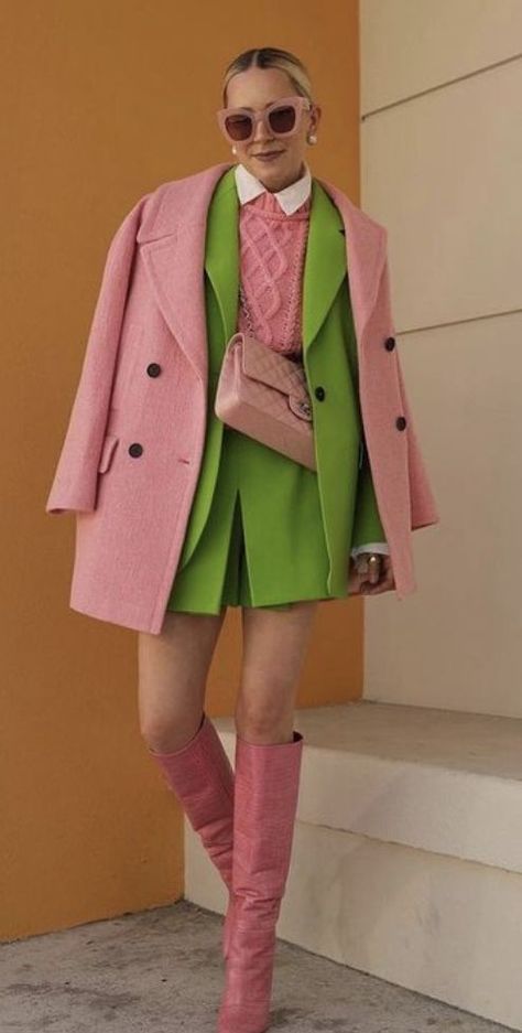 Color Combos Outfit, Color Blocking Outfits, 가을 패션, Colourful Outfits, Colorful Fashion, Look Fashion, Classy Outfits, Fashion Inspo Outfits, Pink And Green