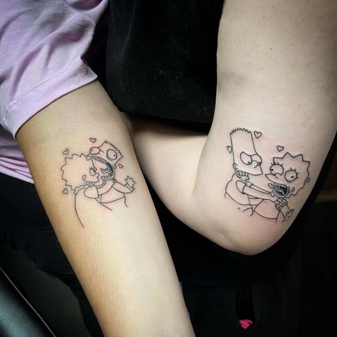 Brother Sister Tattoo Simpsons, Matching Simpsons Tattoos, Tattoos To Get With Your Brother, Tattoo Set Love, Brother And Sister Tattoos, Sis Tattoo, Teapot Tattoo, Matching Tattoos For Siblings, Brother And Sister Tattoo Ideas